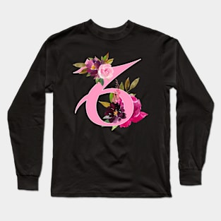 Capricorn Horoscope Zodiac Pink Flower Design Long Sleeve T-Shirt